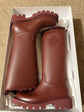 Moncler Women's Burgundy Chunky Lug Sole Rain Boots